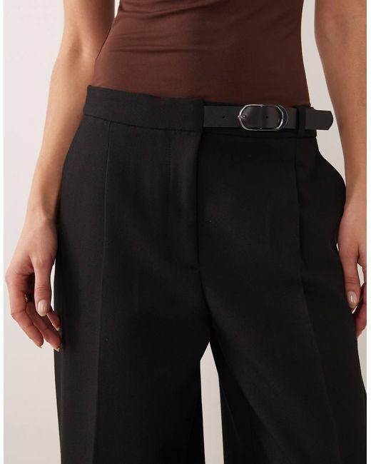 Mango Black Buckle Detail Straight Tailored Trousers