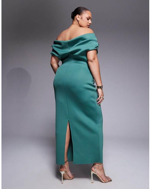 ASOS Green Asos Design Curve Bardot Midi Dress With Split