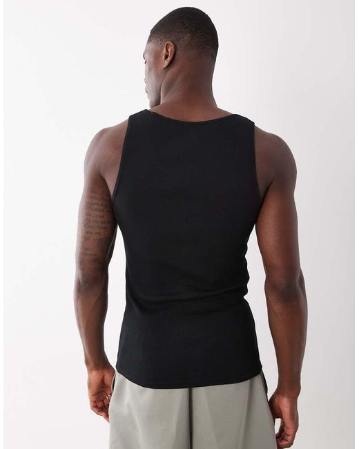 ASOS Black Muscle Fit Ribbed Tank With Mid Scoop for men