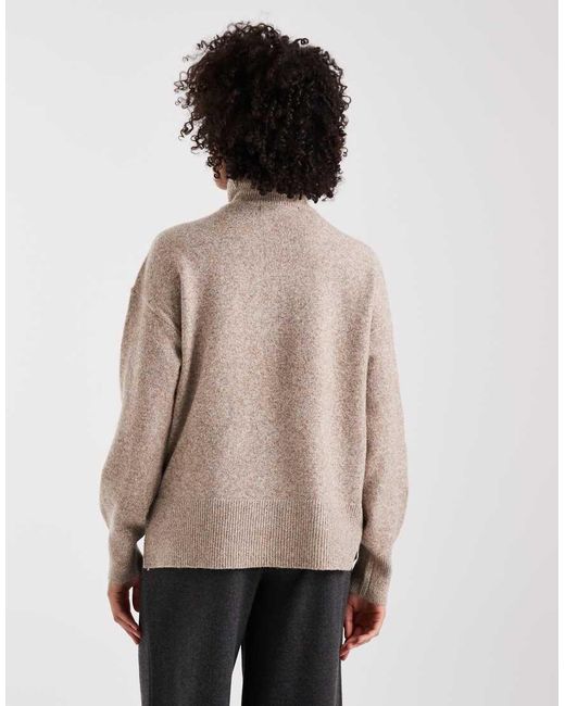 Vero Moda Natural Knitted Roll Neck Jumper With Volume Sleeve