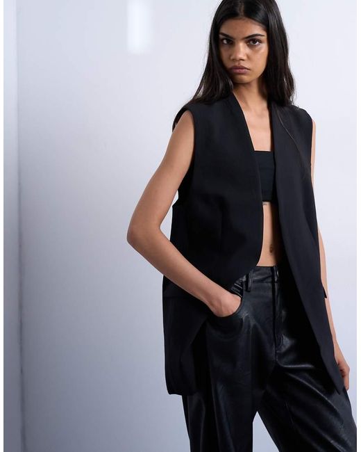 TOPSHOP Black Chuck On Sleeveless Blazer