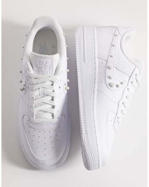 Nike White Air Force 1 '07 Trainers With Pearl Swoosh Detail