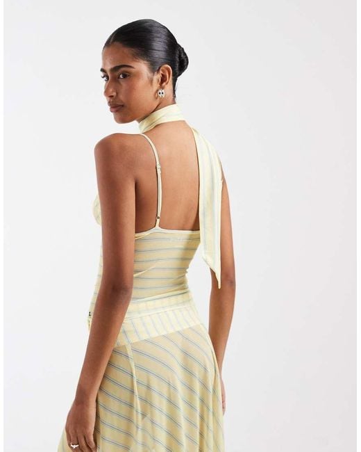 House Of Sunny Green Co-ord Striped Mesh Cami With Scarf