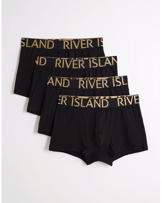 River Island Black 4 Pack Metallic Large Ri Boxers for men