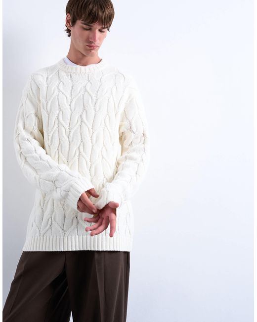 Topman – schwerer relaxed-fit-strickpullover in White für Herren