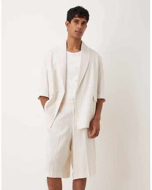 ASOS Oversized Bermudashort Van Linnenmix Met Krijtstreep in het Natural voor heren