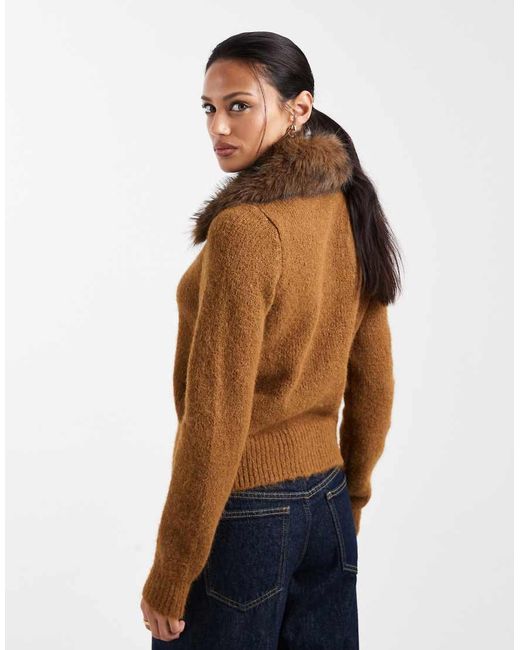 New Look Blue Faux Fur Collar Cardigan