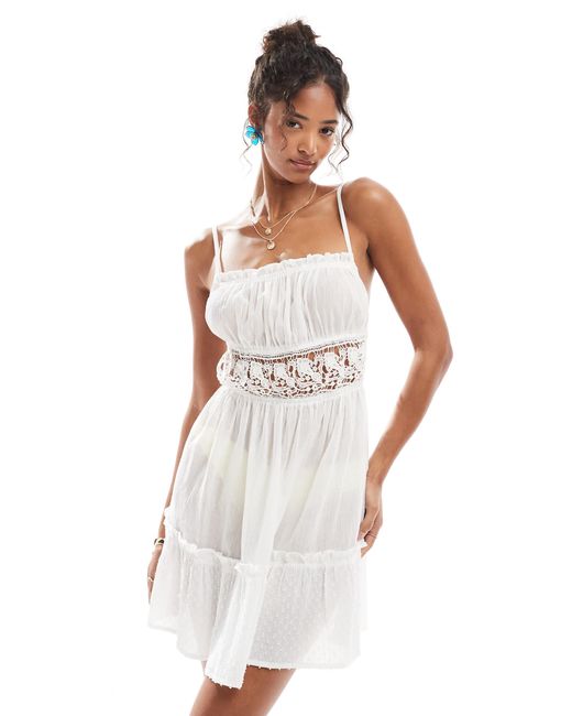Miss Selfridge White Beach Sheer Lace Trim Mini Dress