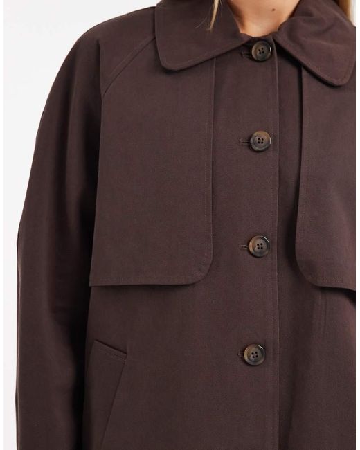 Object Brown Premium Peter Pan Collar Short Trench Coat