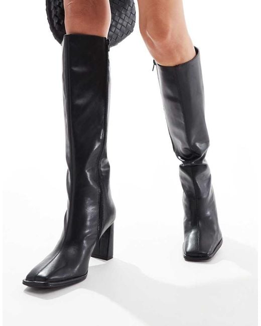 Pull&Bear White Heeled Knee High Faux Leather Boots