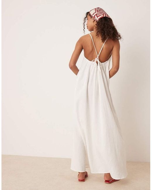 Vila Natural Crinkle Cotton Maxi Cami Slip Dress