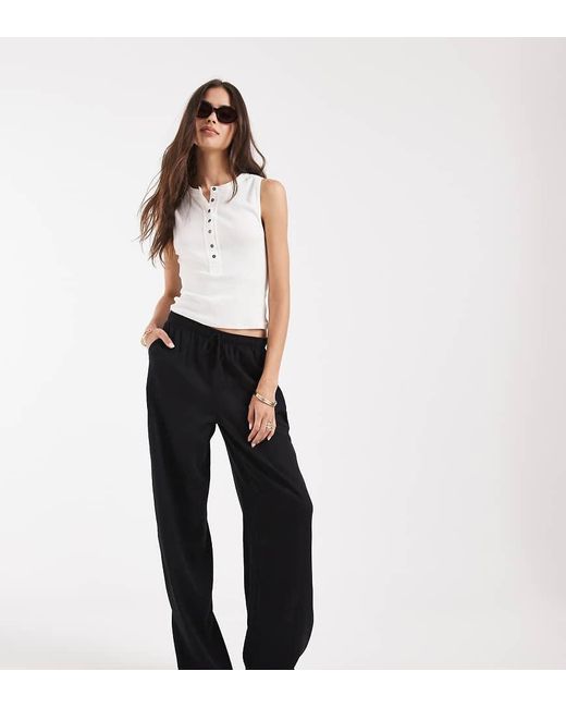 Vero Moda Black Linen Touch Wide Leg Trouser With Drawstring Waist