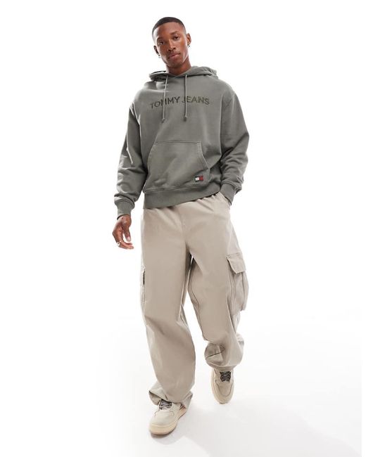 Sudadera Caqui Lavado Con Capucha Y Logo Lineal A Tono De -Verde Tommy Hilfiger de hombre de color Gray