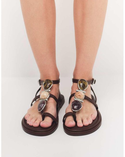 ASOS White Fenella Flat Sandals With Oversized Stone Detail