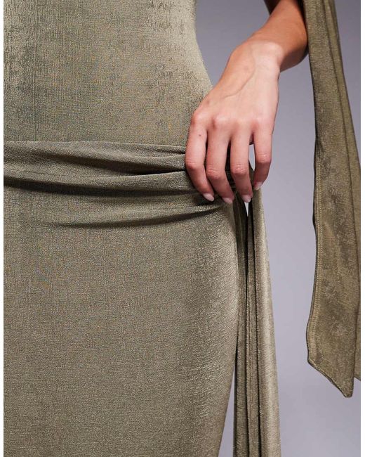 Wanderdoll Gray Noa Premium Textured Slinky Drape Tie Side Maxi Skirt