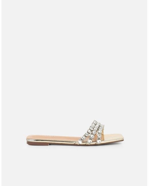 SIMMI Black Monroe Diamante Flat Sandals