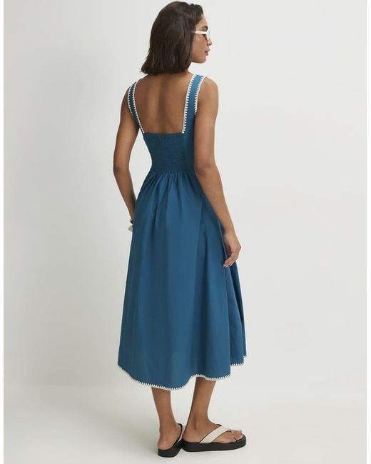 River Island Blue Cotton Whipstitch Pleated Midi Dress