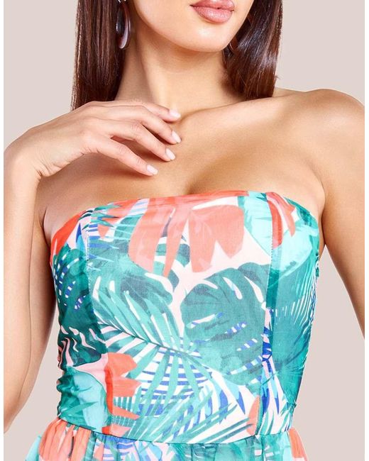 Goddiva Blue Boobtube Printed Maxi