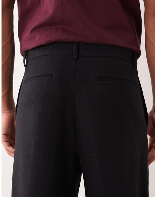 ASOS Black Tailored Relaxed Tapered Pants With Wool Blend for men