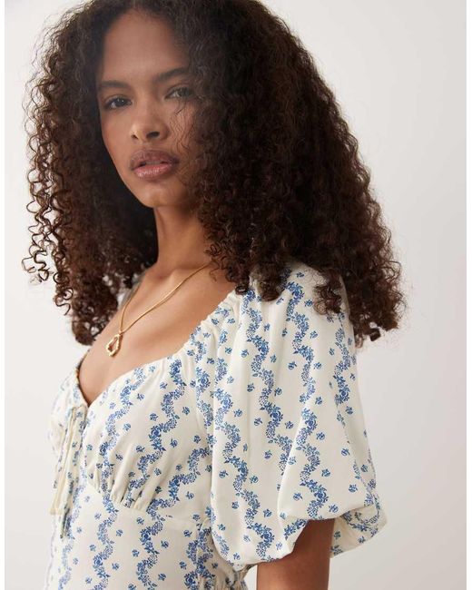 New Look Blue Floral Milkmaid Mini Dress