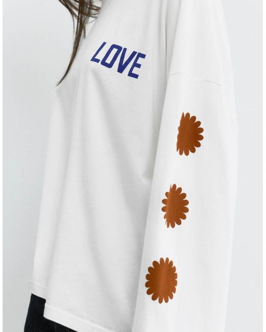 Pull&Bear White Love Graphic T-shirt