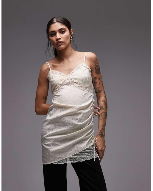 ASOS Gray Cami Lace Trim Satin Slip Mini Dress