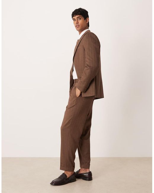 ASOS Natural Relaxed Tapered Wool Look Suit Trousers for men
