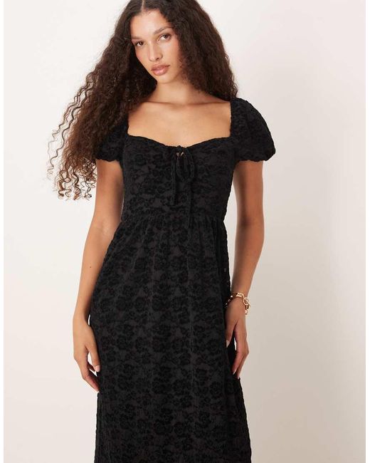 Lovedrobe Black Floral Velvet Square Neck Midaxi Dress