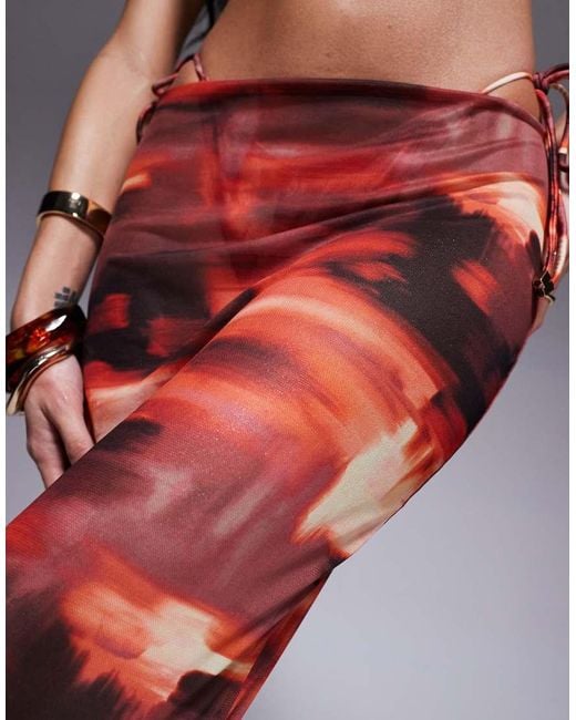 Falda Playera Larga Con Estampado Abstracto De Malla De -Naranja South Beach de color Red
