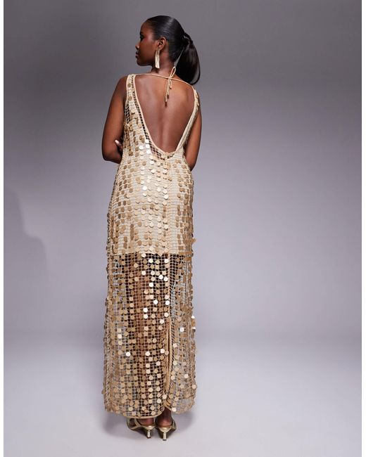 river island gold sequin maxi dress River Island Sequin Crochet Maxi Dress in Brown