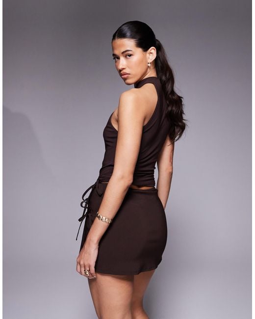ASOS Brown Bengaline Tie Side Skort