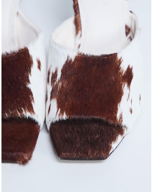 TOPSHOP White – fox – absatz-mules aus echtem leder mit ponyfell mit kuhflecken