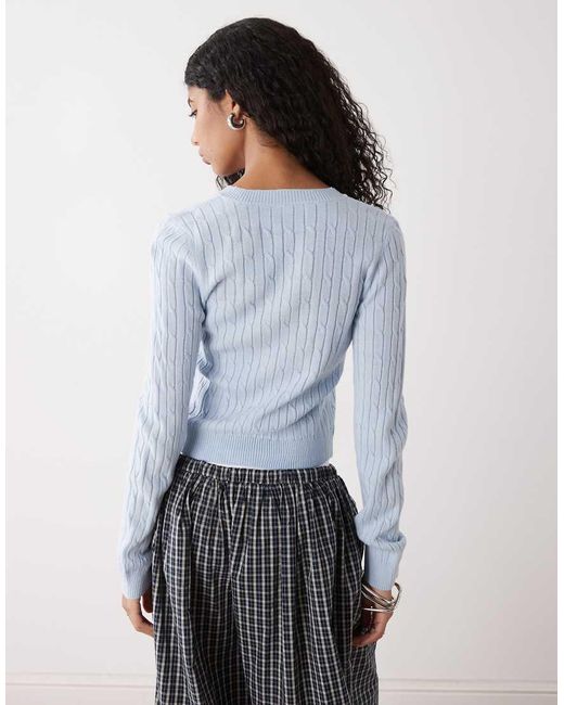 Collusion White V Neck Cable Fitted Jumper