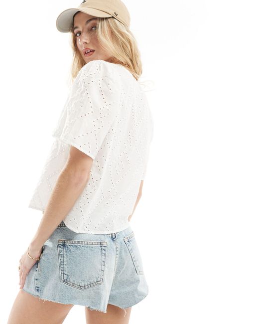 ONLY White Broderie Detail Tie Front Blouse