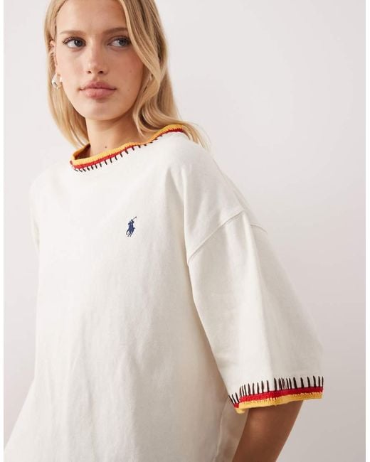 Polo Ralph Lauren White Icon Logo Tipped Half Sleeve Boxy T-Shirt