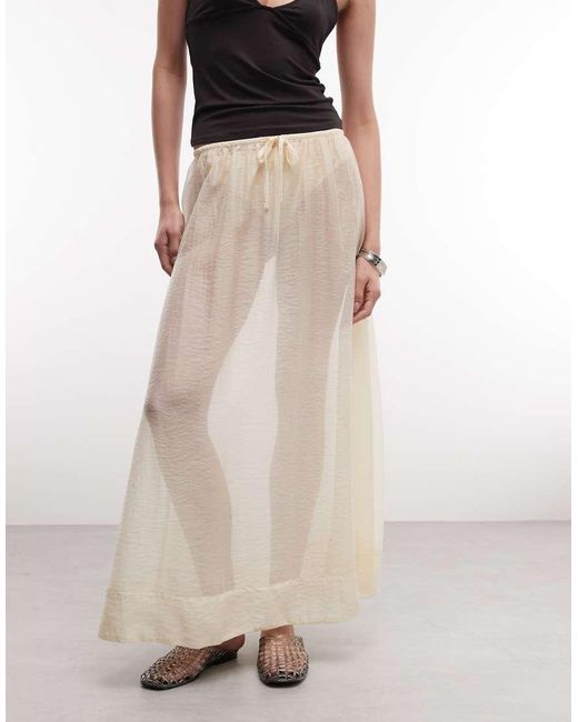 Monki Doorschijnende Boho Maxi Rok Met Lage Taille in het Natural