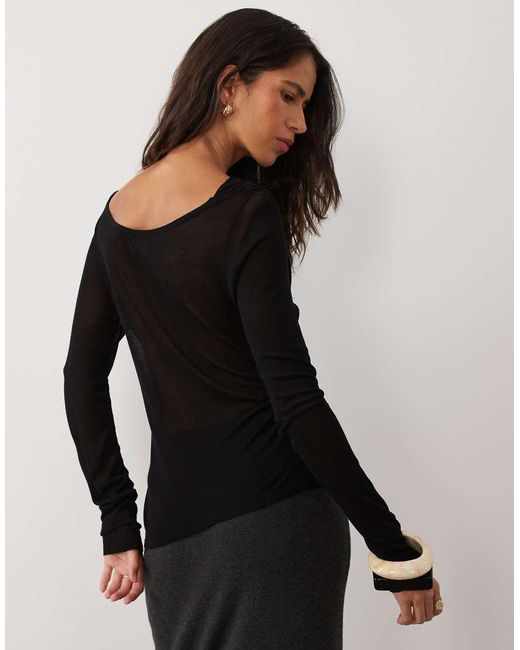 ASOS Black Fine Knit Cowl Neck Drape Top