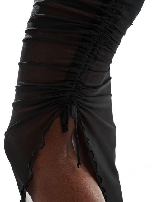 New Look Black Ruched Mesh Skirt