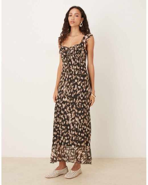 ASOS Natural Mesh Double Frill Midi Tea Dress