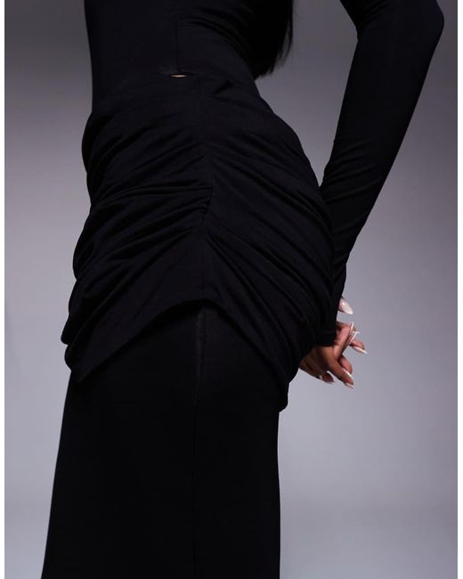 Wanderdoll Black Ashtin Sculpting Second Skin Drape Detail Maxi Skirt Co-Ord