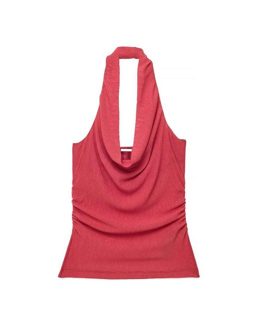 NA-KD Red Pleated Sheer Halterneck Top