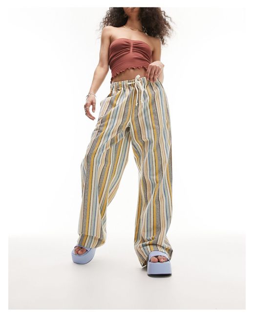 TOPSHOP Natural Textured Stripe Pull On Pants