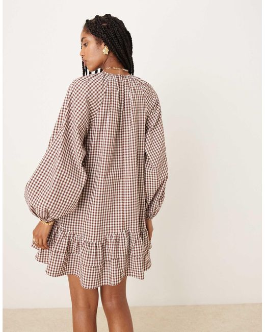 ASOS Natural Drop Waist Frill Detail With Lace Trim Mini Dress