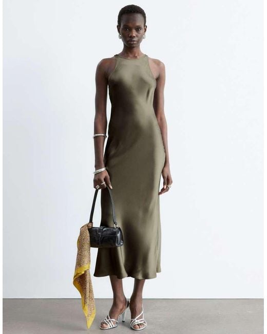 & Other Stories White Bias Cut Satin Midi Dress