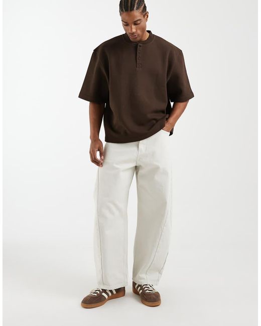ASOS Brown Relaxed Henley With 3/4 Sleeve for men