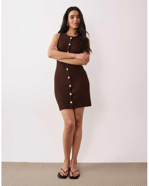 Miss Selfridge Brown Textured Knit Shift Mini Dress
