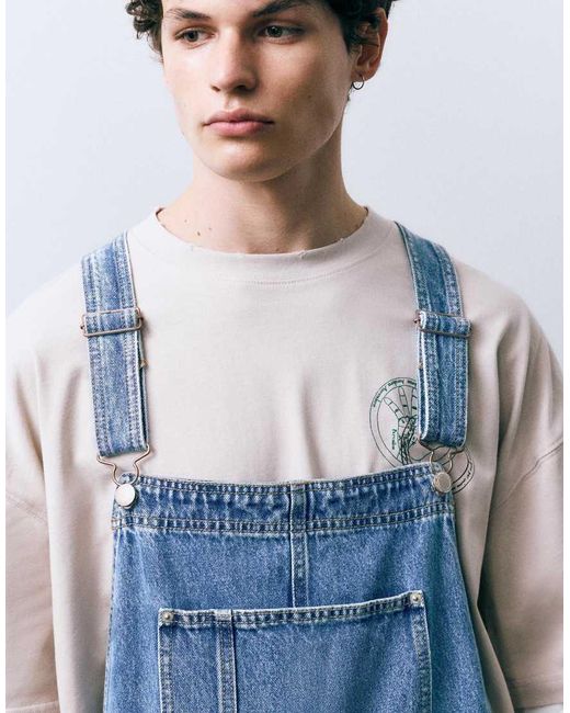 Pull&Bear Blue Denim Overalls for men