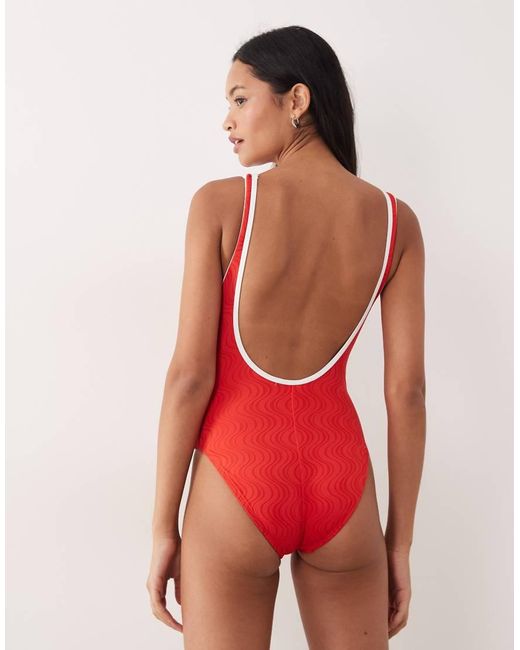 Speedo Red Jetstream Texture Bound Scoop Swimsuit