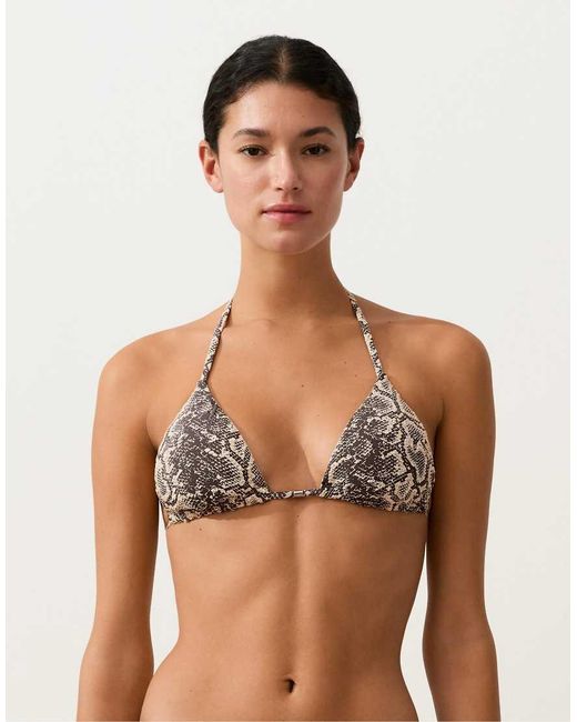 Oysho Black Snake Print Triangle Bikini Top