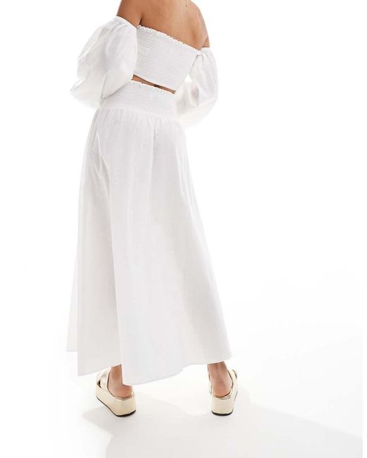 Falda Larga Blanca Con Cintura Fruncida De (Parte De Un Conjunto) ASOS de color White